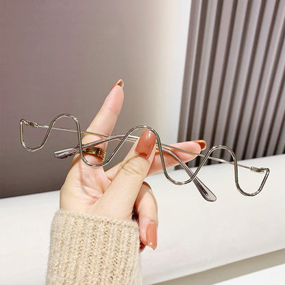 Diamond-Studded Metal Frameless Glasses Trendy Wave Style