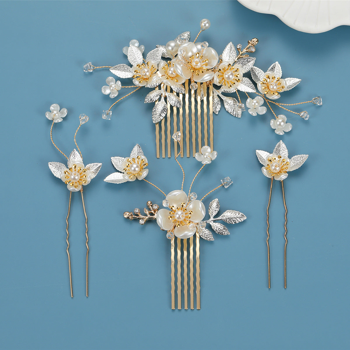 Elegant Pearl Hair Comb Set Bridal Wedding Hairpiece