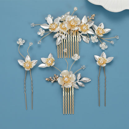 Elegant Pearl Hair Comb Set Bridal Wedding Hairpiece