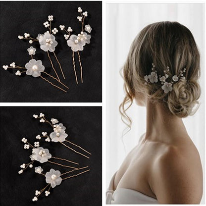 Elegant White Flower Hairpins Set of 3 Bridal Hairpiece