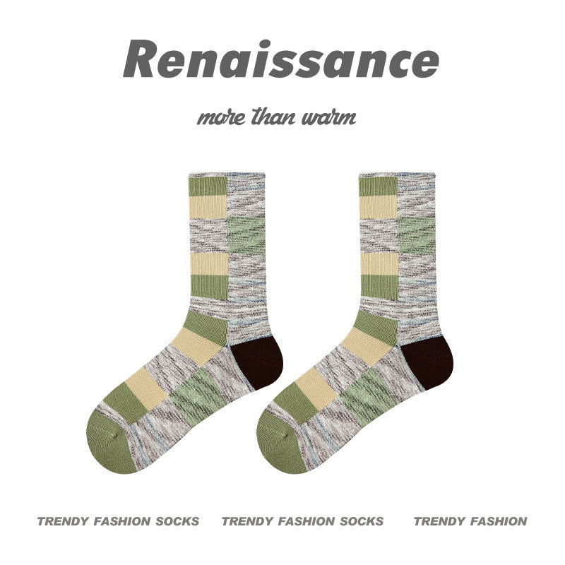 Mid Calf Seamless Wool Blend Striped Socks