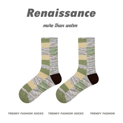 Mid Calf Seamless Wool Blend Striped Socks