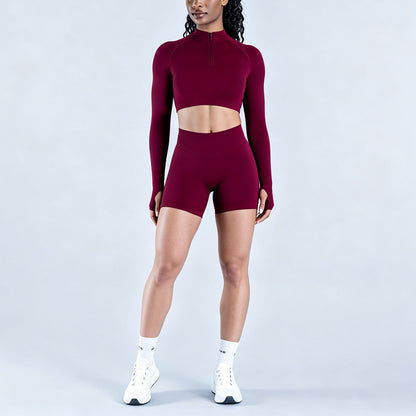 DFYNE Women's Long Sleeve Half-Zip Athletic Top Breathable Stretch Yoga Set