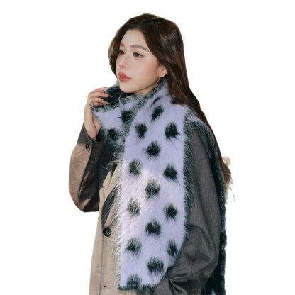 Vintage-Inspired Polka Dot Wool Knit Scarf for Women