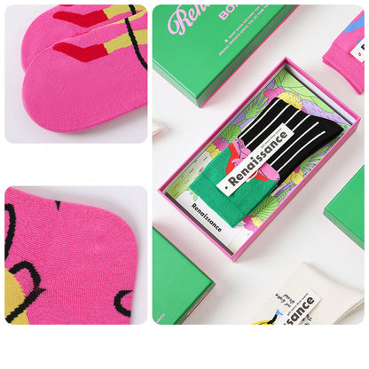 Art Illustration Combed Cotton Mid Calf Socks