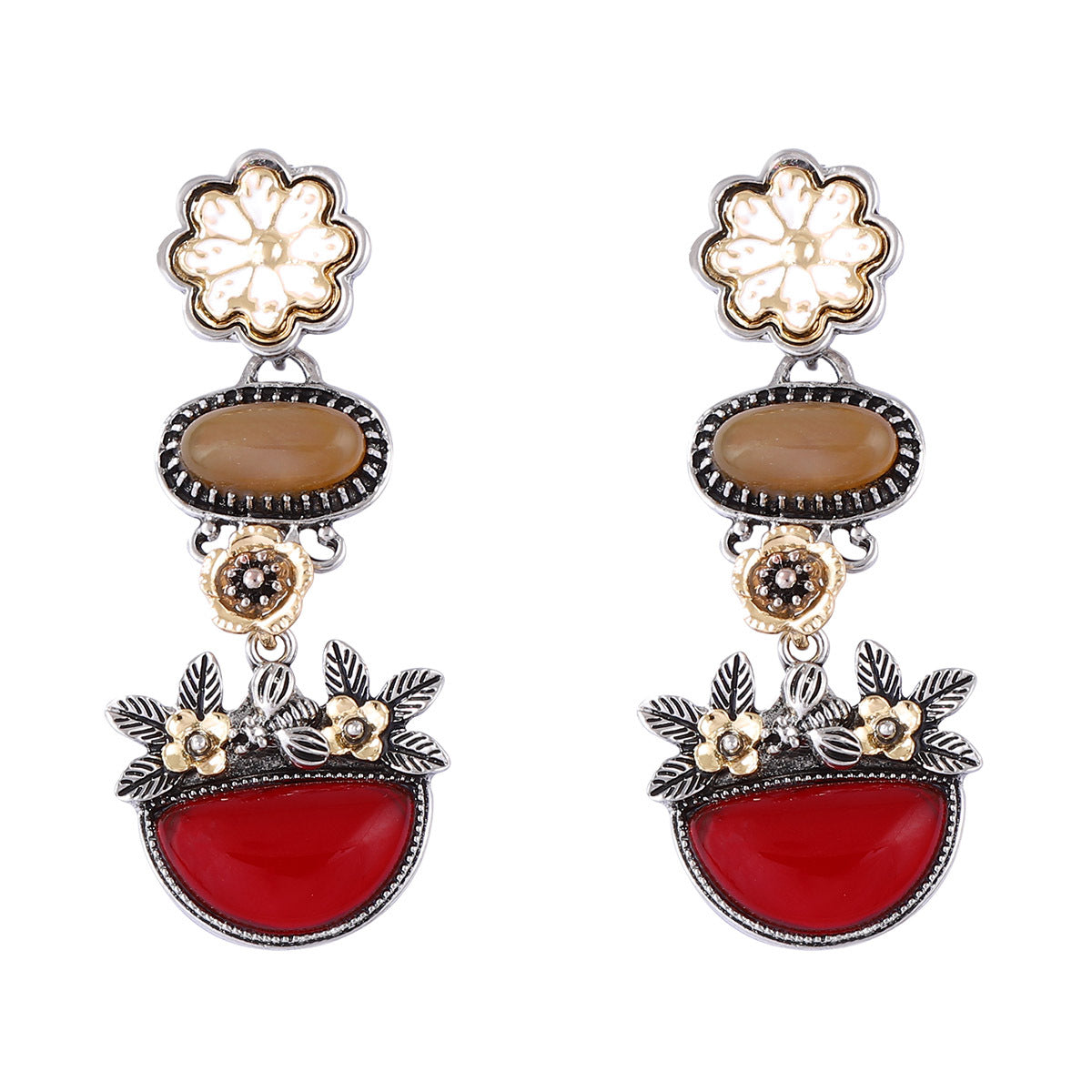 Bohemian Floral Multi Layer Cubic Zirconia Earrings
