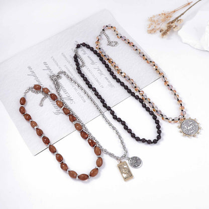 Pendant Necklace Geometric Coin Layered Casual