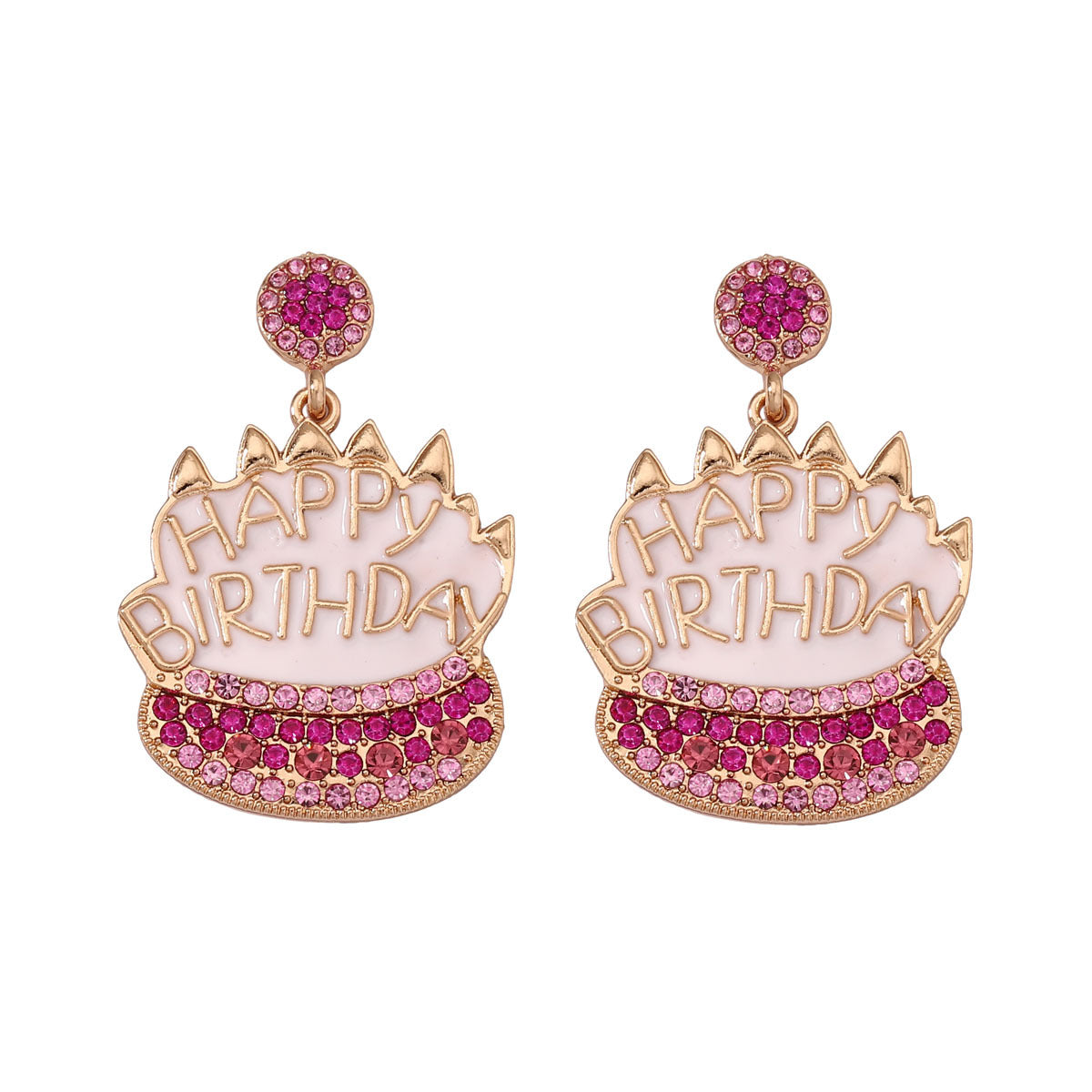 Rhinestone Birthday Cake Stud Earrings Elegant Casual