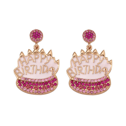 Rhinestone Birthday Cake Stud Earrings Elegant Casual
