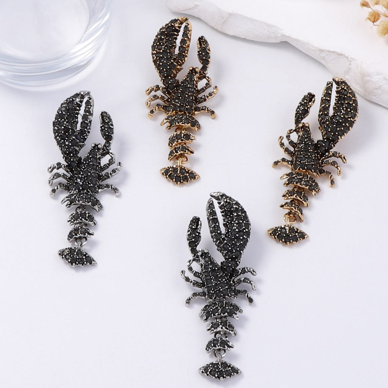 Statement Lobster Earrings Rhinestone Gothic Resort