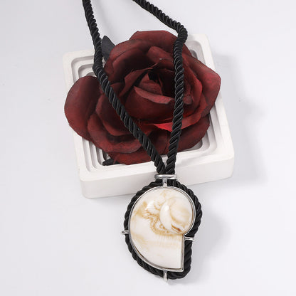 Resin Shell Pendant Ink Wash Adjustable Rope Choker