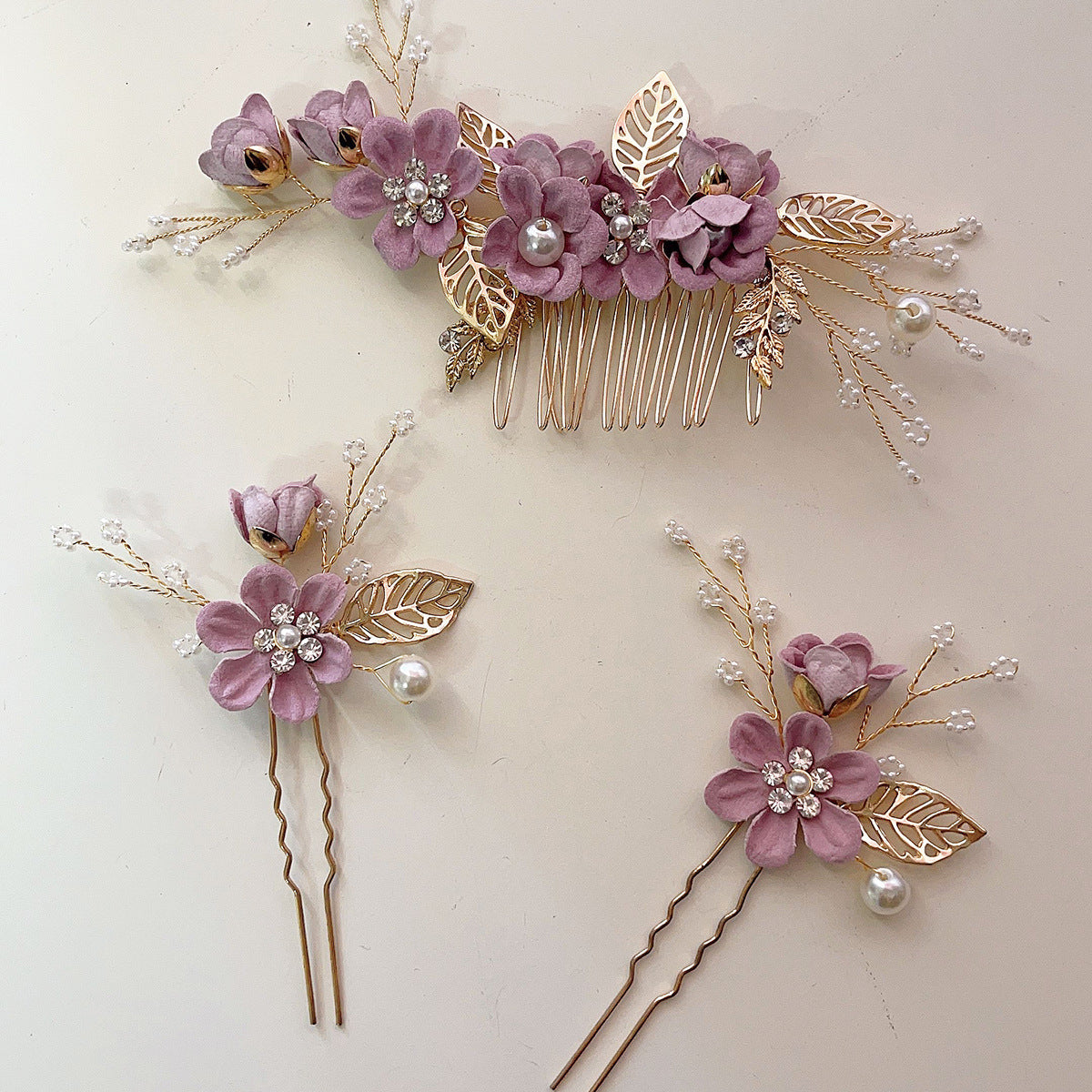 Pastel Colored Floral Hair Combs Set Bridal