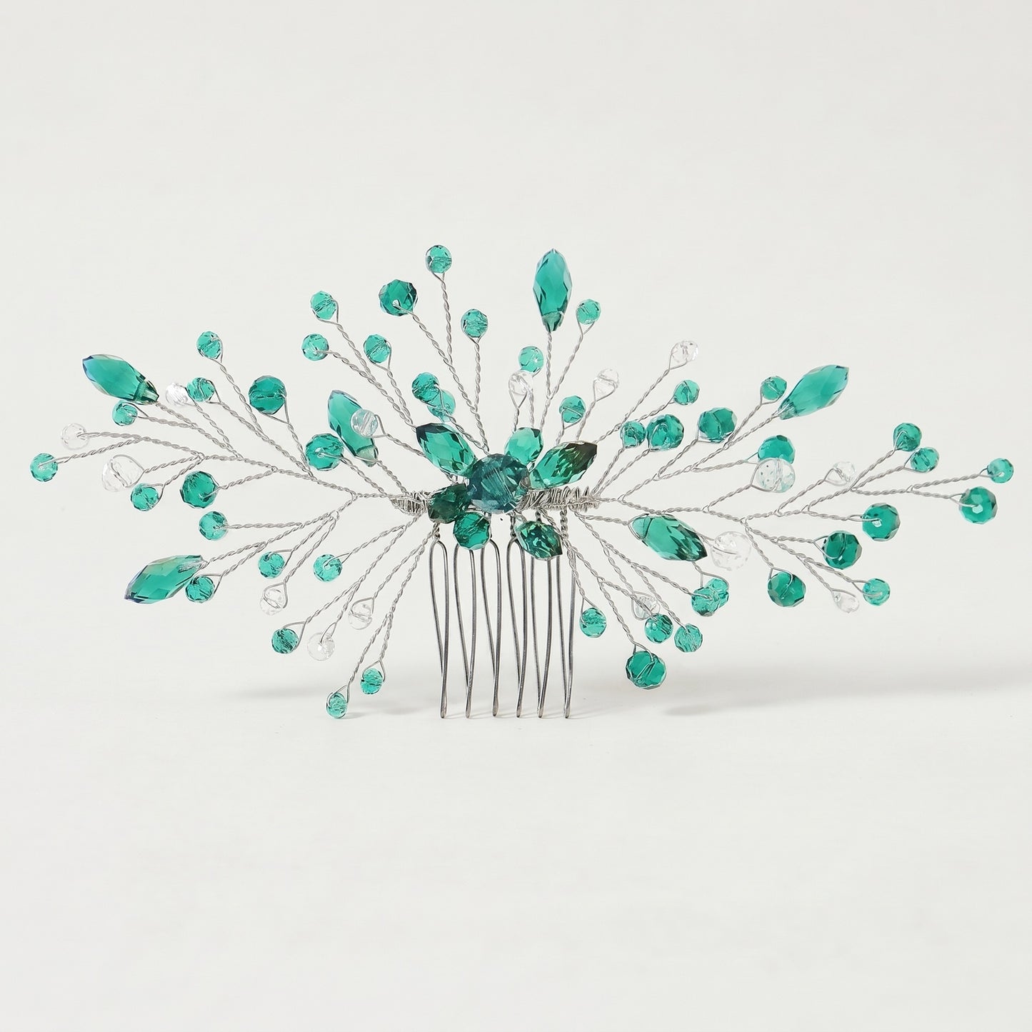 Green Crystal Leaf Hair Comb Elegant Bridal Hair Accessory