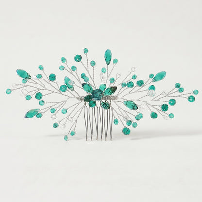 Green Crystal Leaf Hair Comb Elegant Bridal Hair Accessory