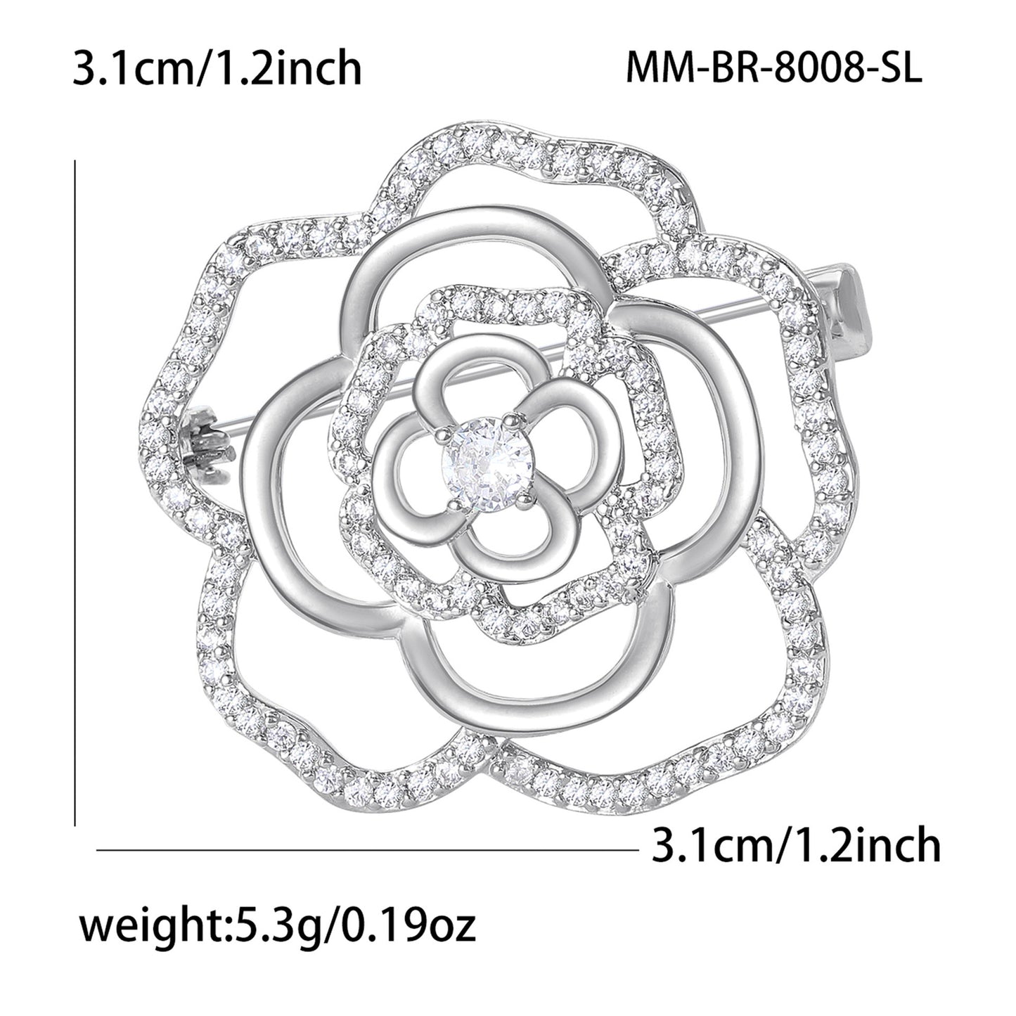 Luxury Camellia Flower Brooch with Zirconia Accents
