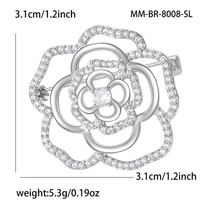 Luxury Camellia Flower Brooch with Zirconia Accents