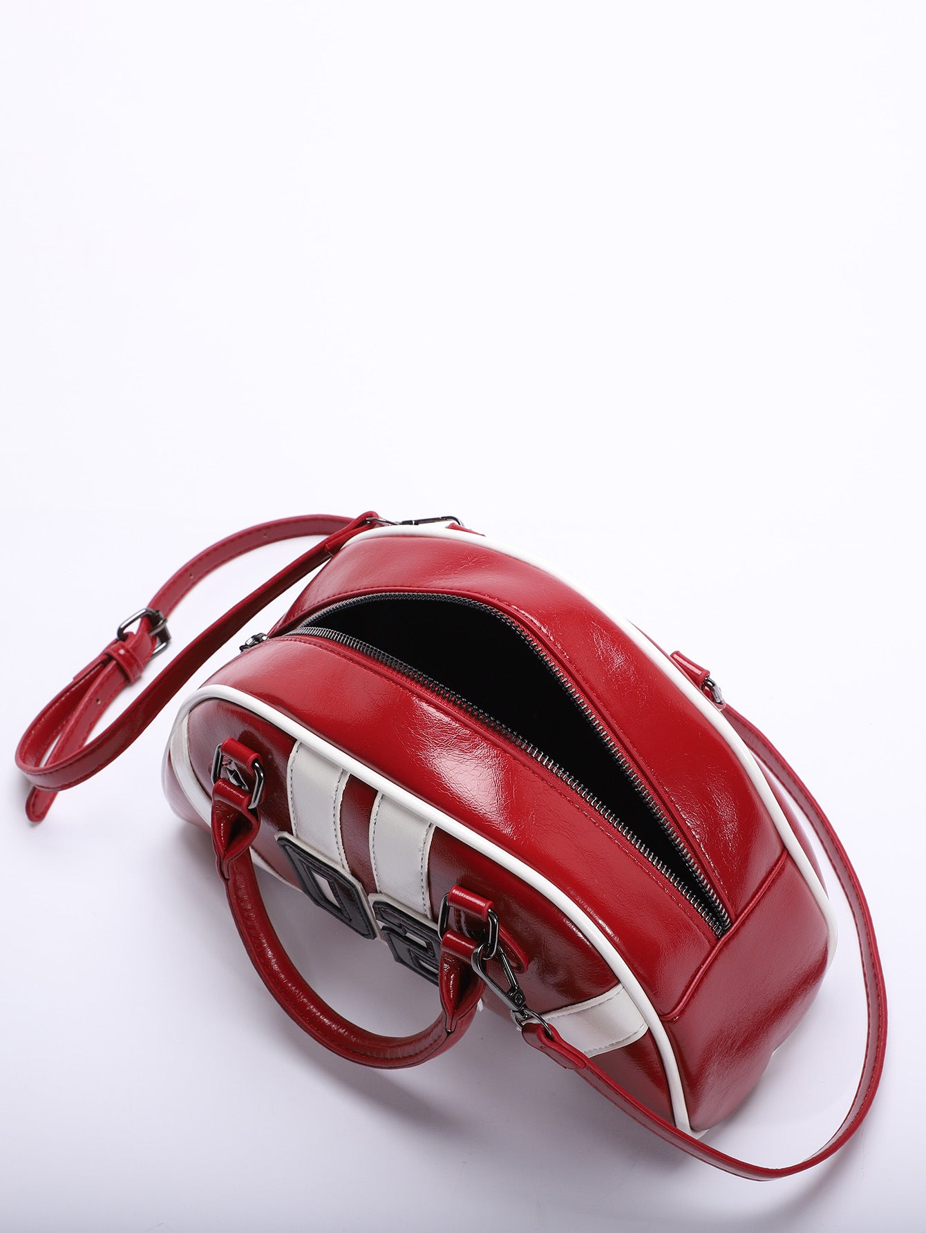 Bowling Bag for Women Trendy Colorblock PU Casual Crossbody