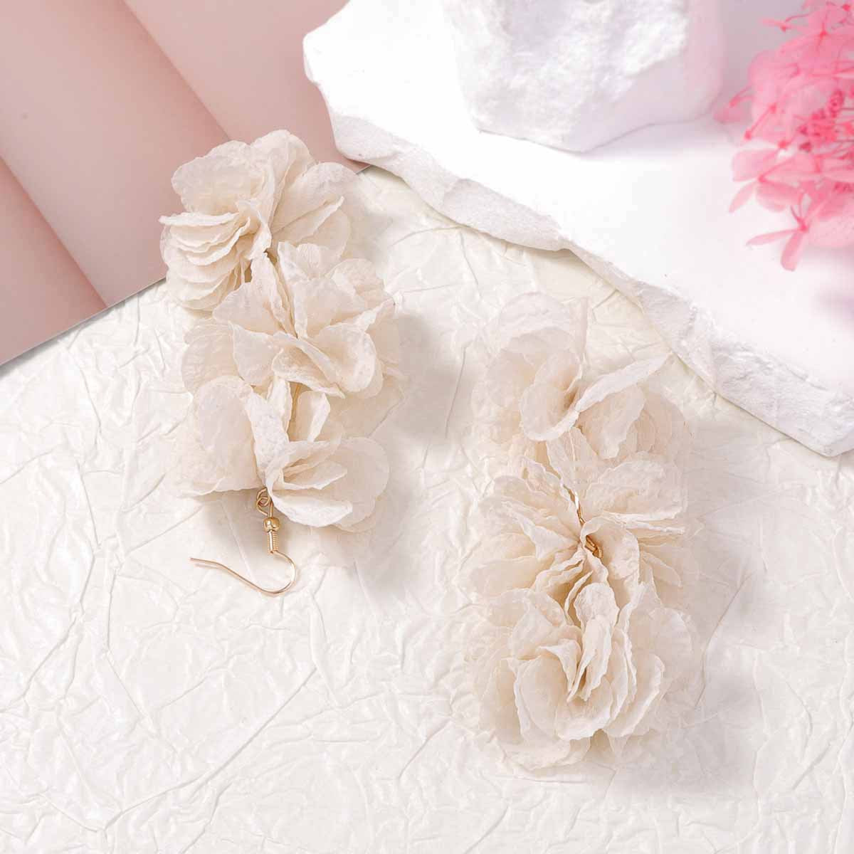 Fabric Flower Statement Earrings Lightweight Office Chic