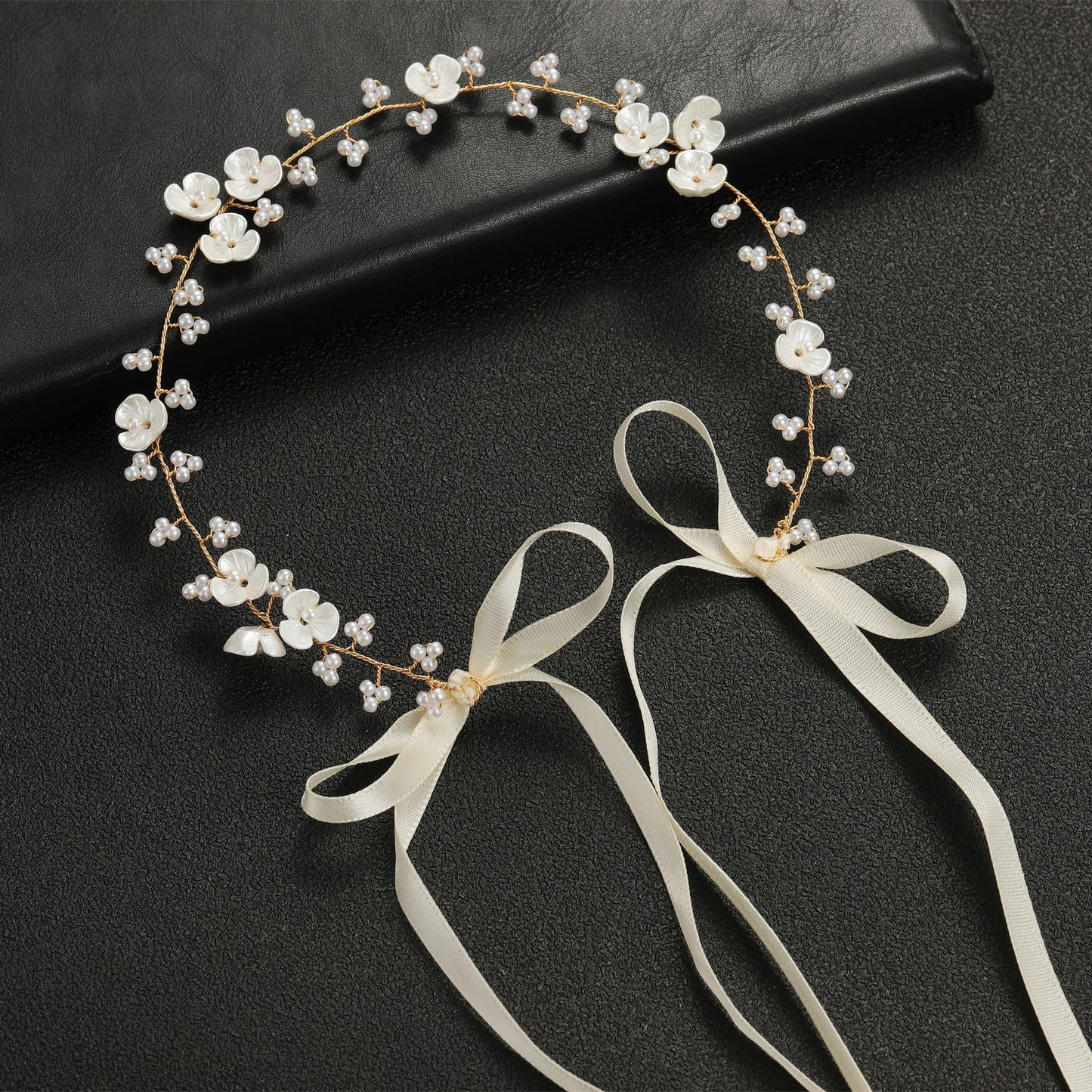 Beaded Pearl Flower Headband Bridal Hairpiece