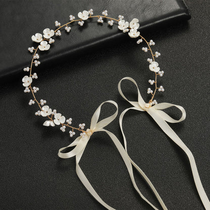 Beaded Pearl Flower Headband Bridal Hairpiece