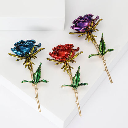 Rose Flower Brooch with Oil Droplet Finish Trendy Women's Pin