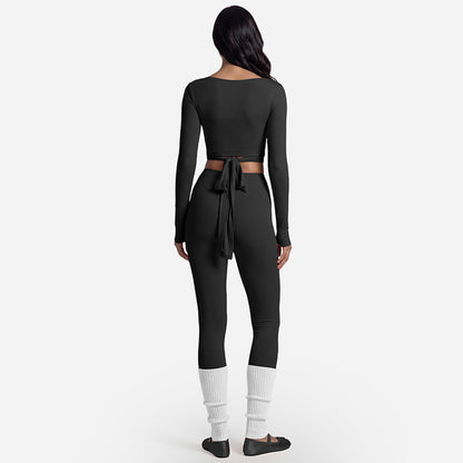 Cross-Back Long Sleeve Yoga Top & Pants Set