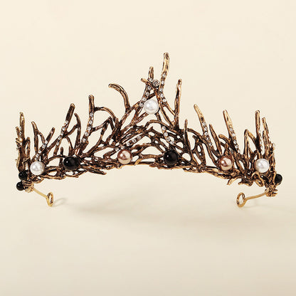 Dark Fantasy Alloy Crown with Rhinestones for Halloween Parties
