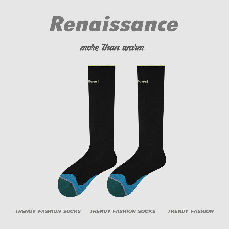 Calf Socks Colorblock Moisture Wicking Athletic