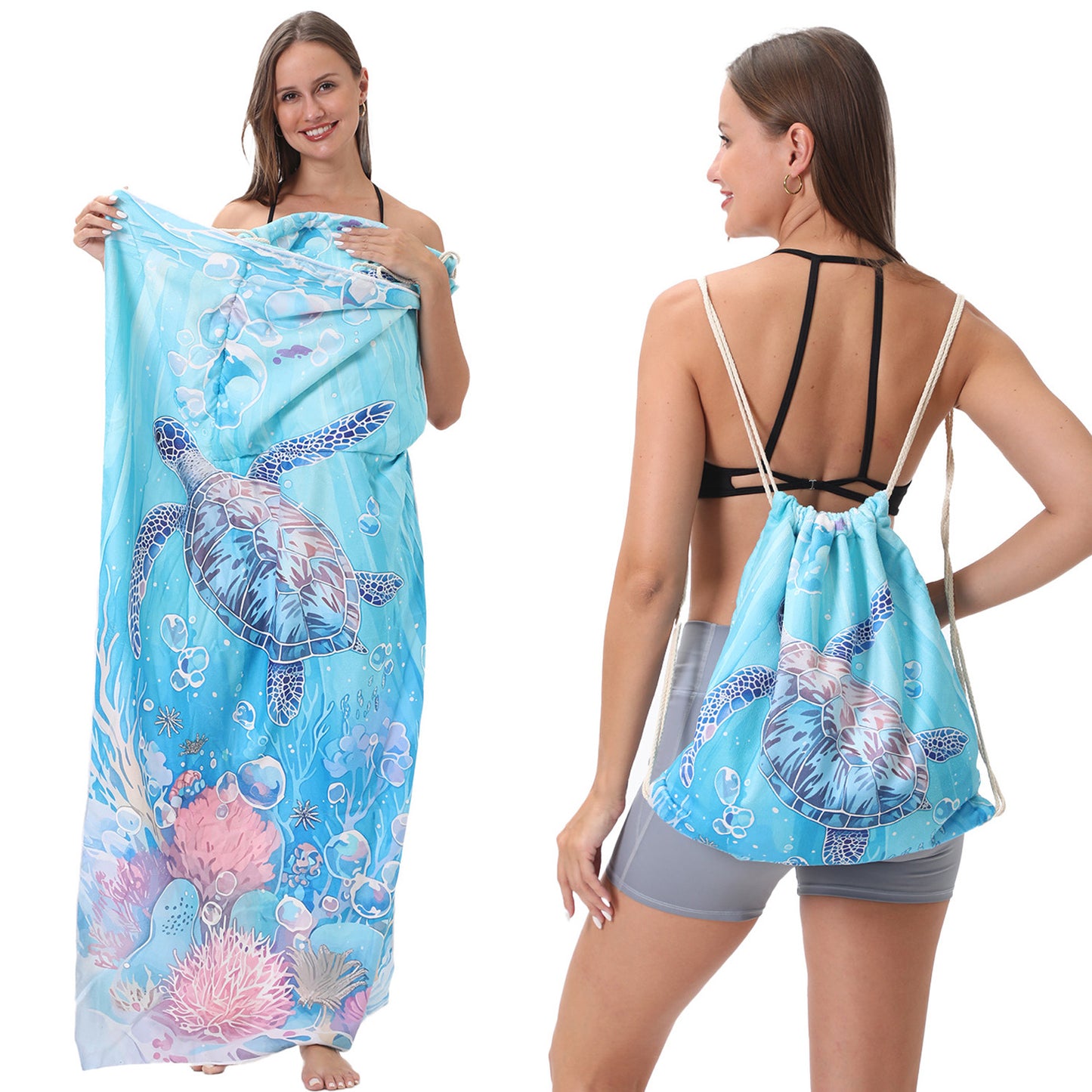 Foldable Beach Towel with Floral Print - Quick-Dry Microfiber