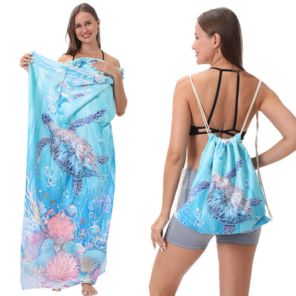 Foldable Beach Towel with Floral Print - Quick-Dry Microfiber