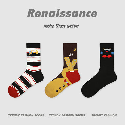 Mid Calf Striped Combed Cotton Socks For Daily Wear
