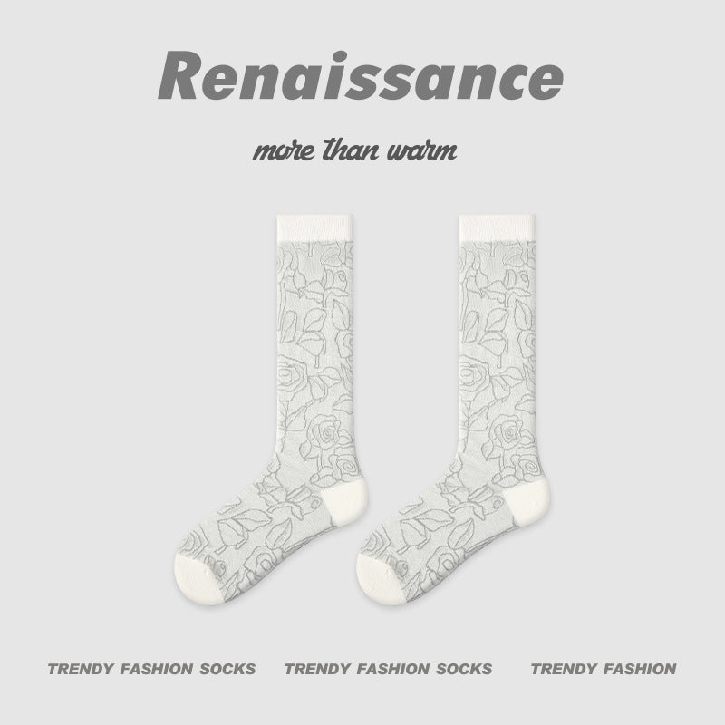 Renaissance Retro Mesh Mid Calf Socks Breathable Cotton