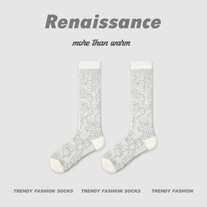 Renaissance Retro Mesh Mid Calf Socks Breathable Cotton