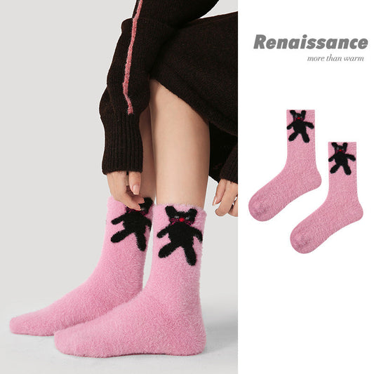 Cozy Cat Mid Calf Plush Polyester Socks