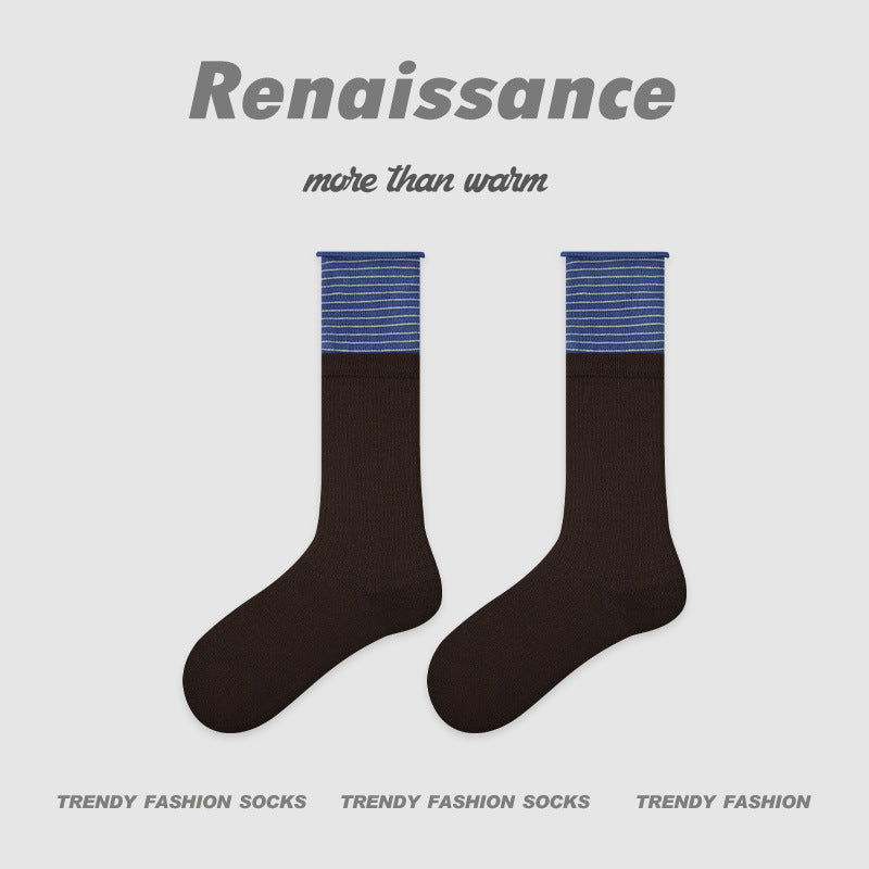 Mid Calf Colorblock Cotton Blend Socks Retro Casual