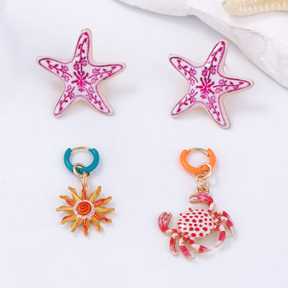Alloy Earring Set Starfish And Crab Enamel Chic
