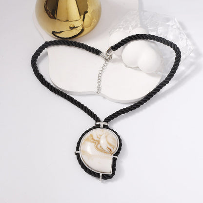 Resin Shell Pendant Ink Wash Adjustable Rope Choker