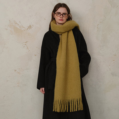 Classic Wool Blend Solid Color Fringed Scarf for Women