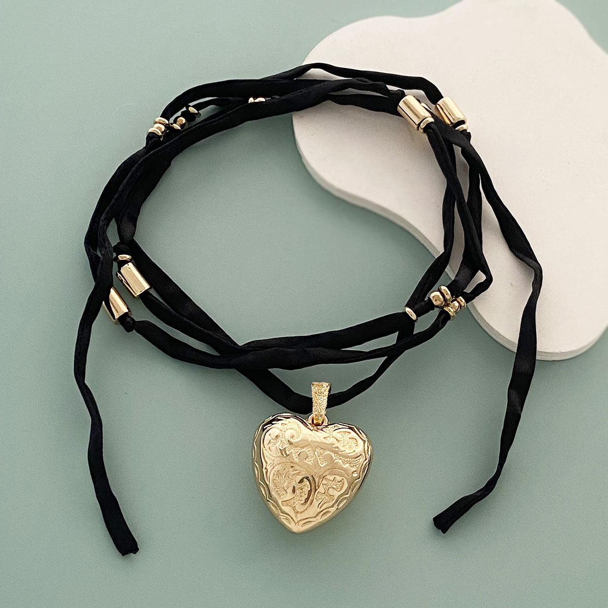Long Fabric Necklace 3D Heart Pendant Street Style