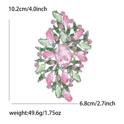 Fresh Green Floral Crystal Glass Brooch Elegant Clothing Accessory