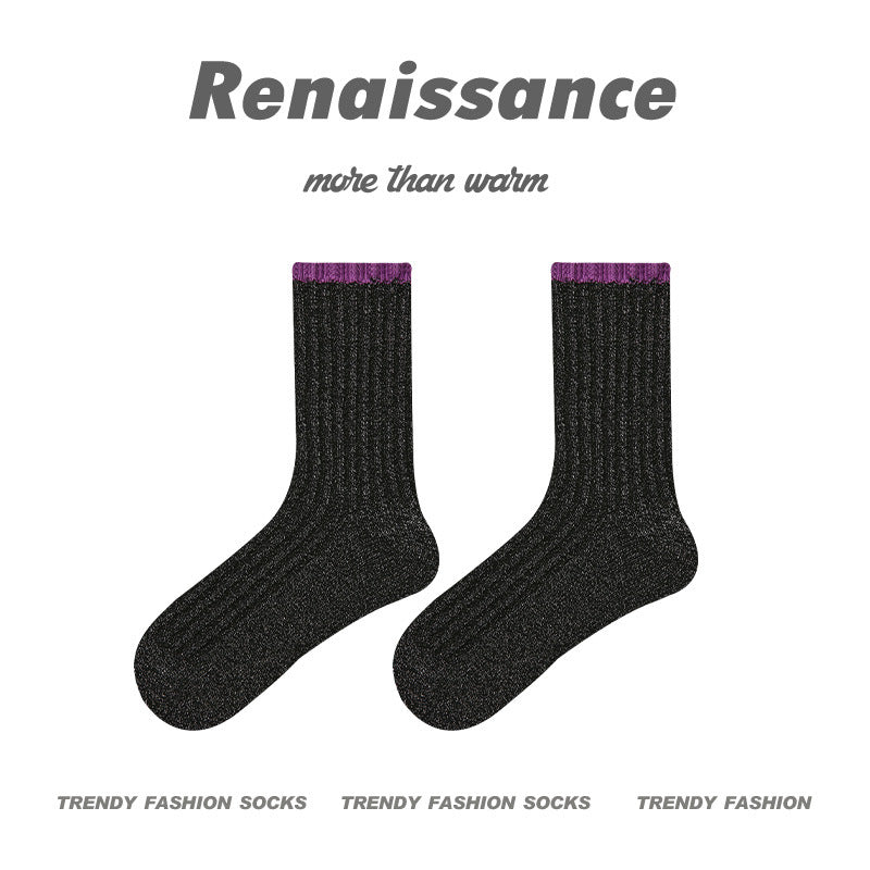 Socks Colorblock Combed Cotton Metallic Mid Calf Casual