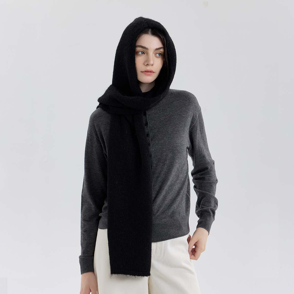 Solid Color Hooded Scarf for Women - Stylish Warm Knit Wrap