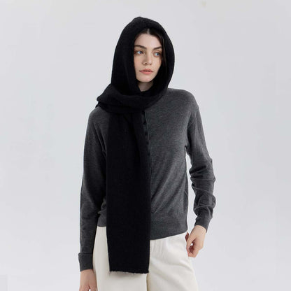 Solid Color Hooded Scarf for Women - Stylish Warm Knit Wrap