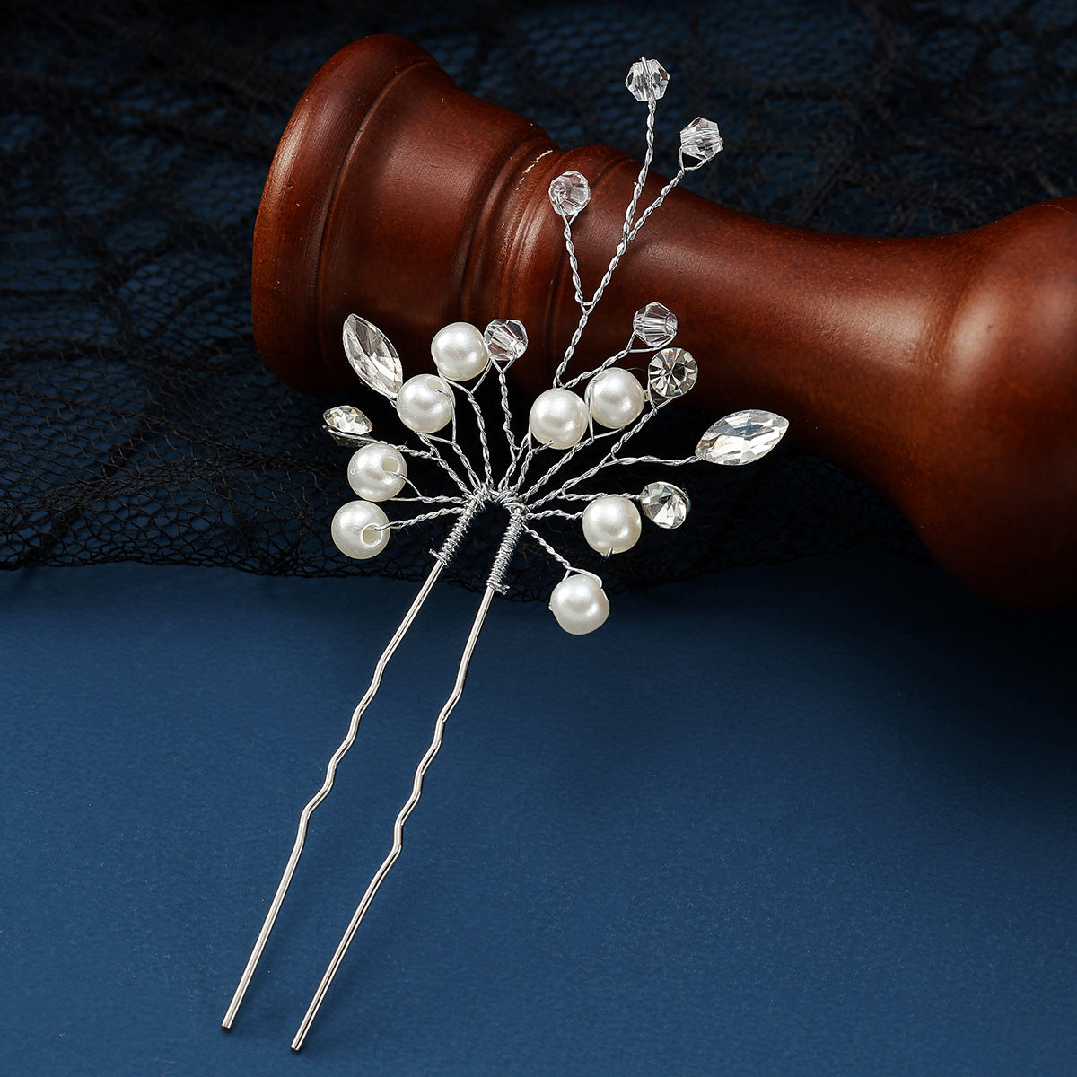 Handmade Pearl Crystal U Shaped Hairpin Wedding Hairpiece
