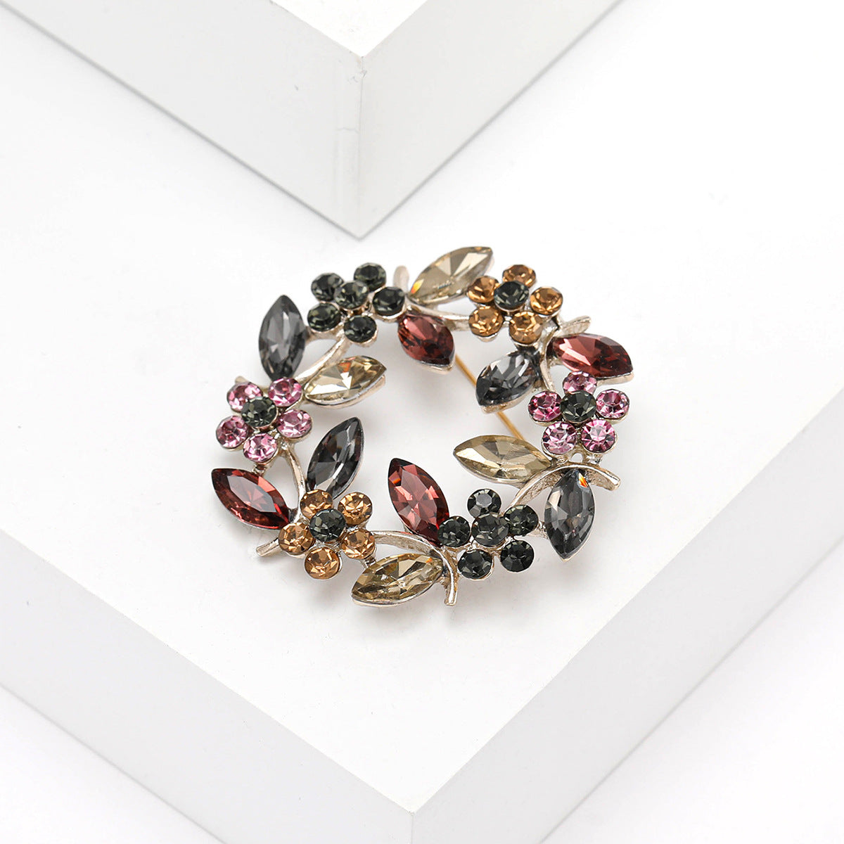 Crystal Olive Branch Brooch Fashion Floral Accessory