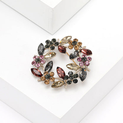 Crystal Olive Branch Brooch Fashion Floral Accessory
