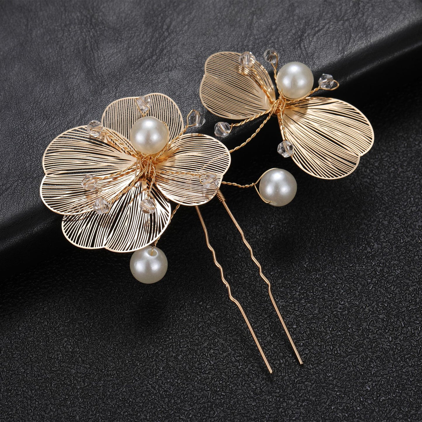 Golden Flower Bridal Headpiece with Matching Earrings