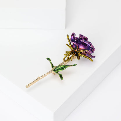 Rose Flower Brooch with Oil Droplet Finish Trendy Women's Pin