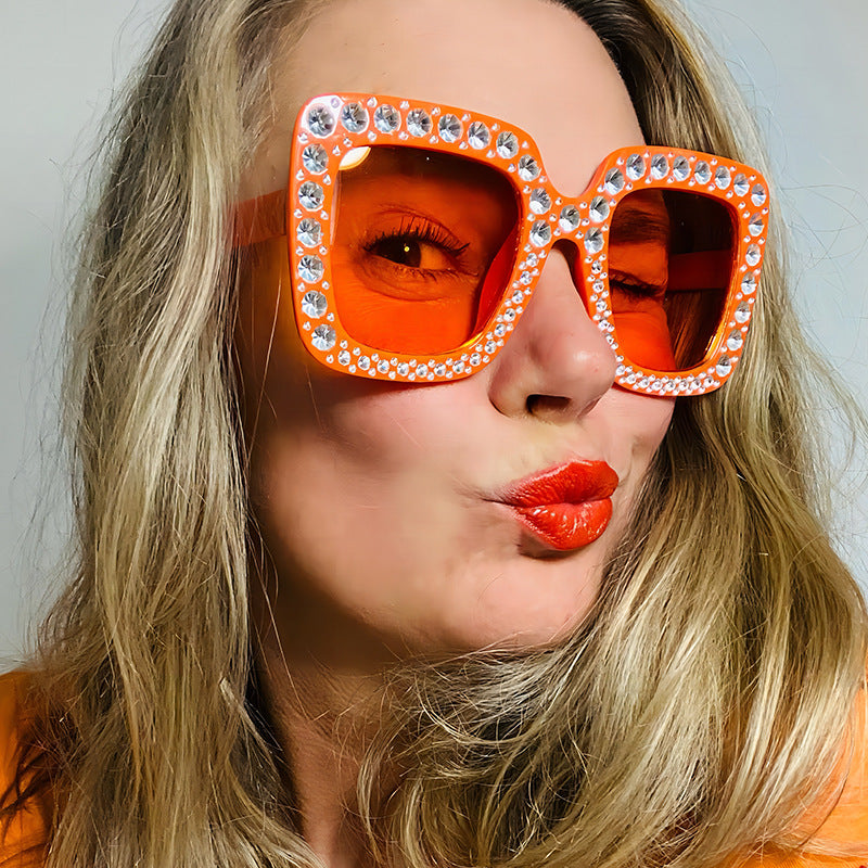 Colorful Square Rhinestone Sunglasses Trendy Bling Shade