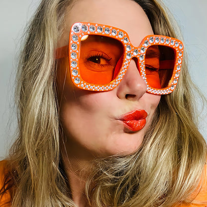Colorful Square Rhinestone Sunglasses Trendy Bling Shade